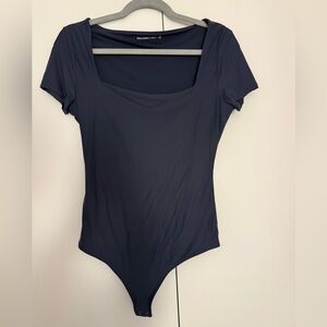 Abercrombie & Fitch Navy Short-Sleeve Square-Neck Bodysuit